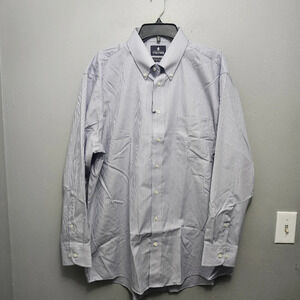 Stafford men's button-down shirt size 17.5 athletic fit stripped blue an…